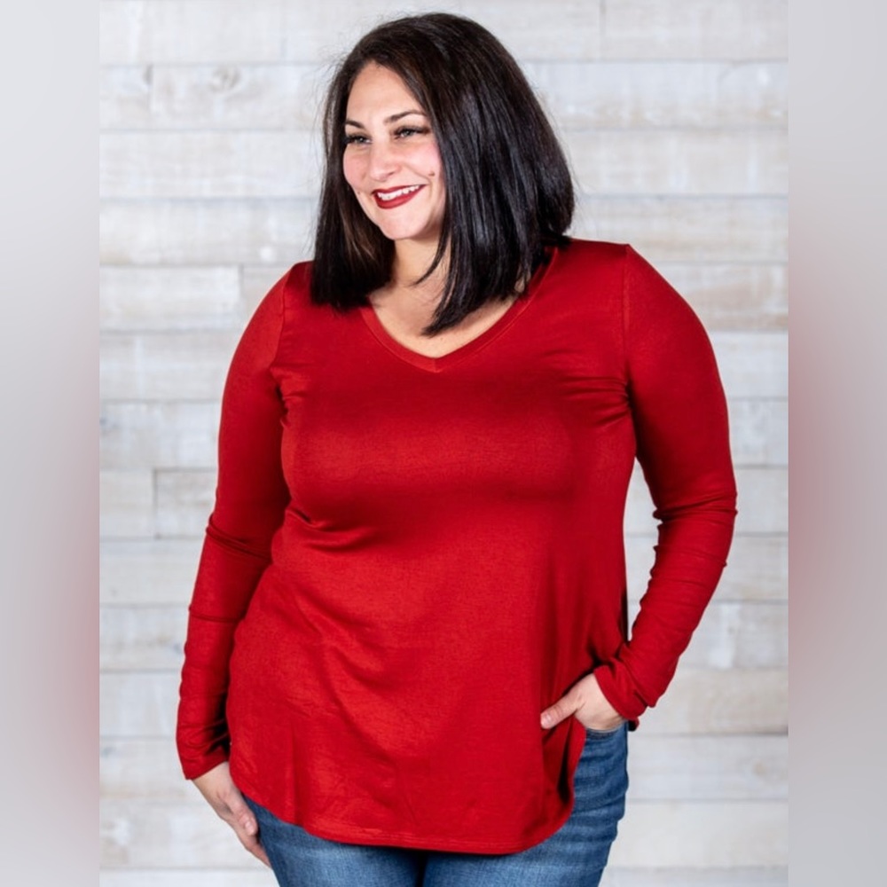 NWT HONEYME Red V-Neck Long Sleeve Top/Shirt~ 2X